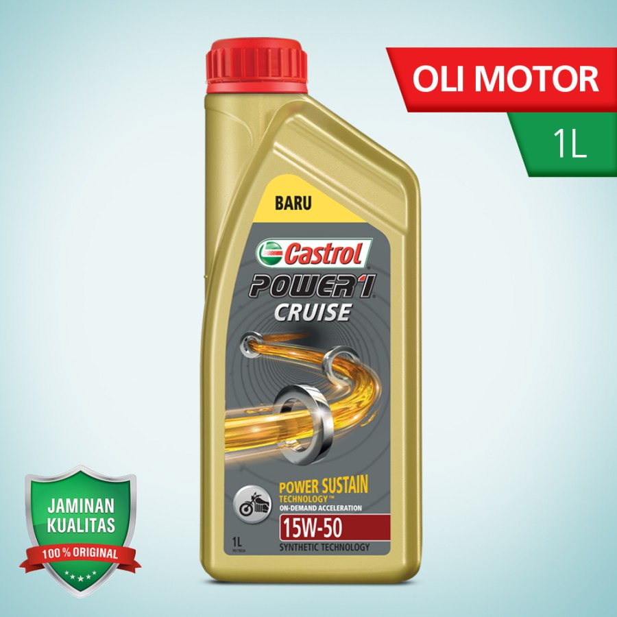 OLI MESIN MOTOR CASTROL POWER 1 CRUISE 4T 15W-50 1LITER JAMIN ASLI