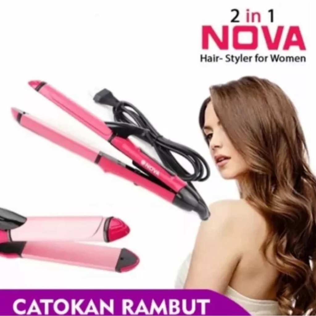 Hair Beauty Set 2in1 Keriting + Pelurus Nova NHC 200-Curly Rambut Serbaguna Hair Styling Termurah Bagus-Catokan Mini Pelurus Rambut Profesional Salon Smoothing-Nova Catokan 2IN1 Pelurus dan Pengeriting Rambut