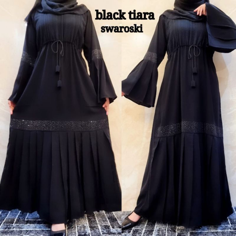 Abaya Turkey Hitam Gamis Dress Arab Saudi Bordir Turki Dubai Black Tiara swaroski