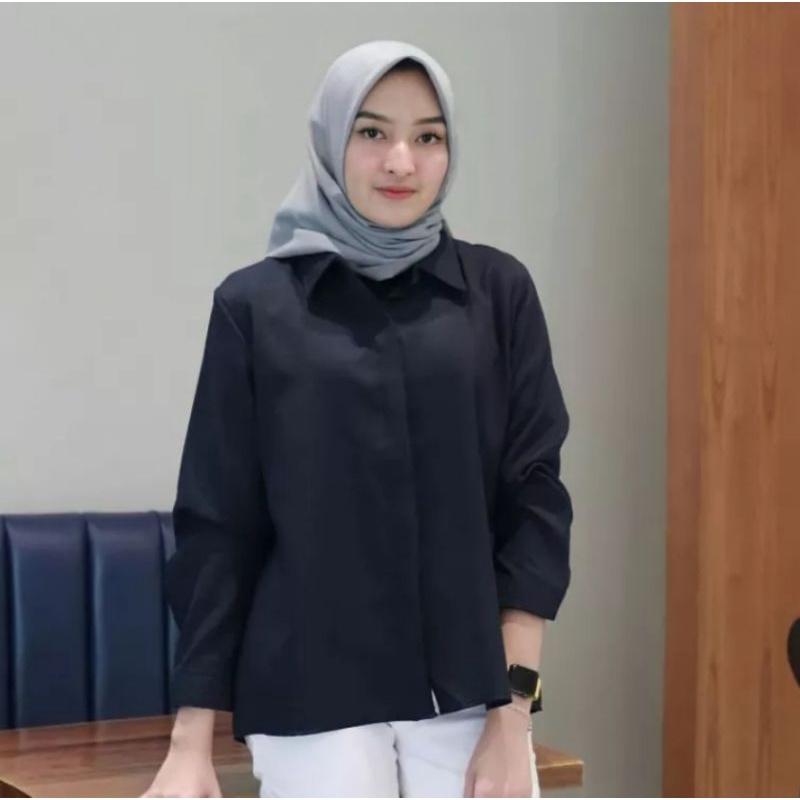 Baju atasan  kemeja wanita polos tangan panjang simple all size