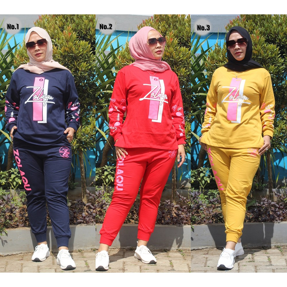 Setelan Zolaqu / Setelan Baju Trainning Olahraga Wanita / Sport Senam Gowes Bicycle Murah Trendy