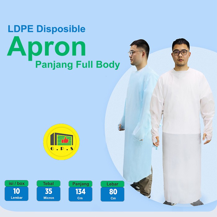 Apron Medis Lengan Panjang LDPE Export Quality