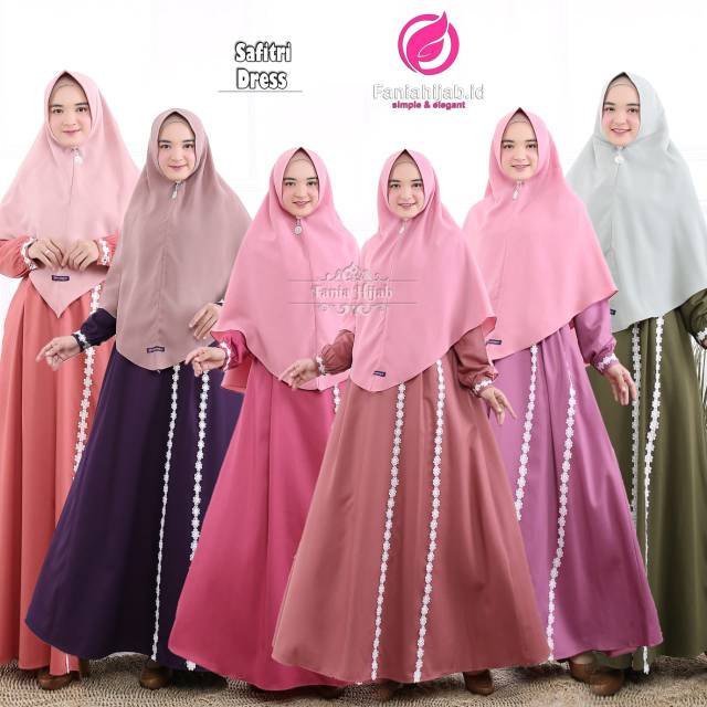 Gamis cantik Kombinasi polos renda bunga | Safitri Dress by Fania Hijab