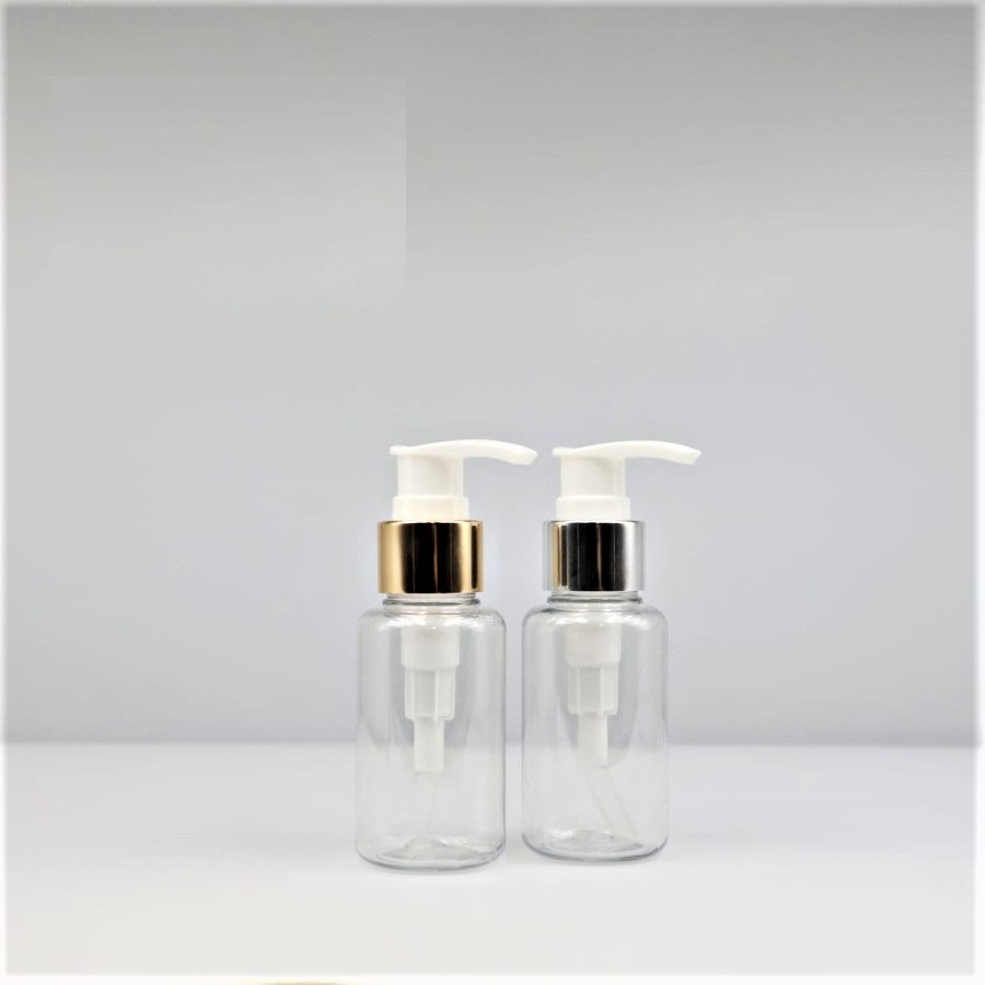 BOTOL PUMP GOLD TUBULAR 60 70ML CLEAR BOTOL KOSMETIK - BOTOL 60ML 70ML TUBULAR BENING TUTUP PUMP GOLD