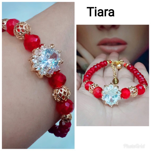 Gelang kristal merah model pandora oval