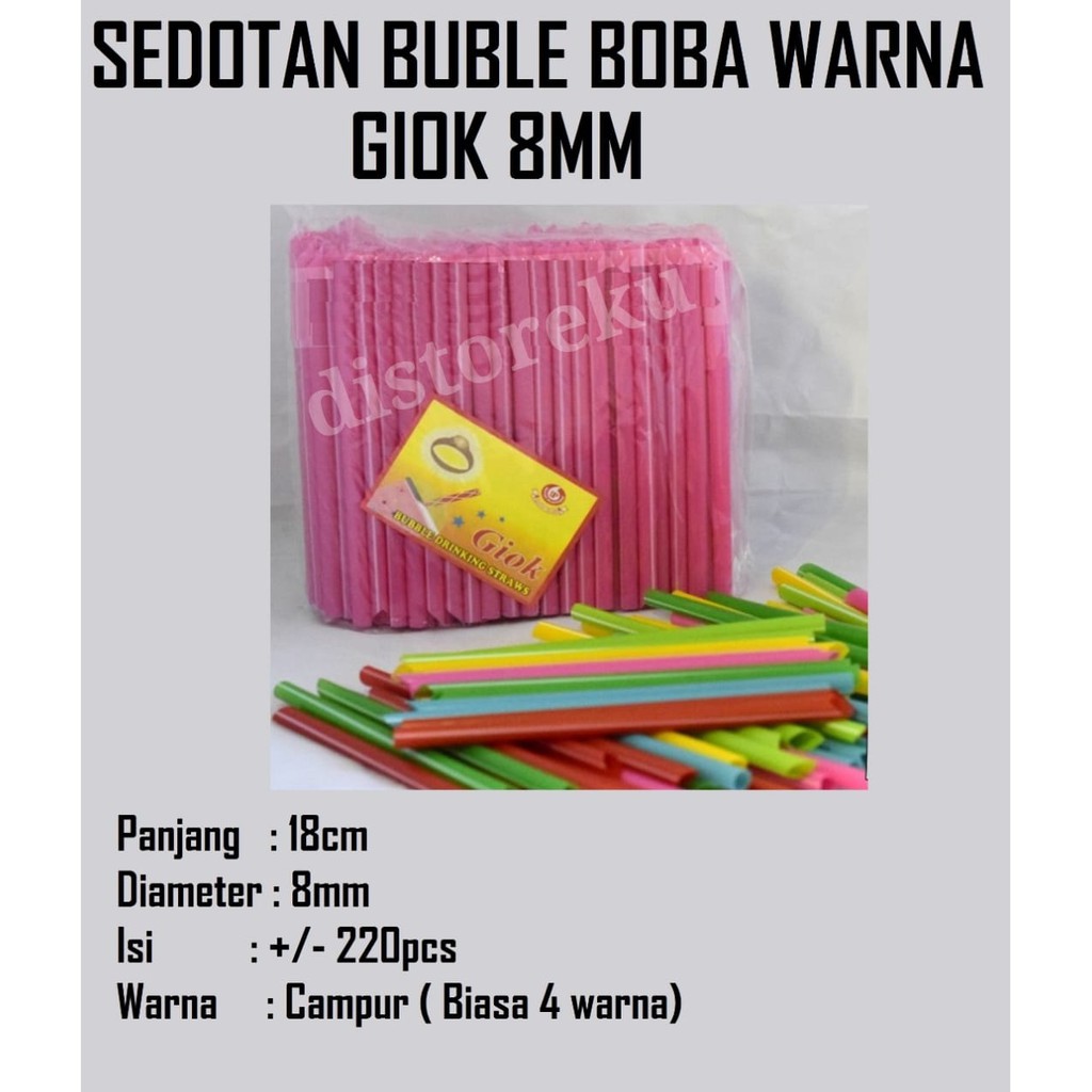 SEDOTAN BOBA STRAW BUBBLE GIOK DOP 8mm X 18cm UJUNG LANCIP WARNA WARNI