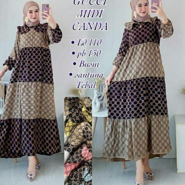 Bagus Banget.. Daster Andin Midi Dress Best Seller Combi Gucci Busui Rayon Super Grade A Ori