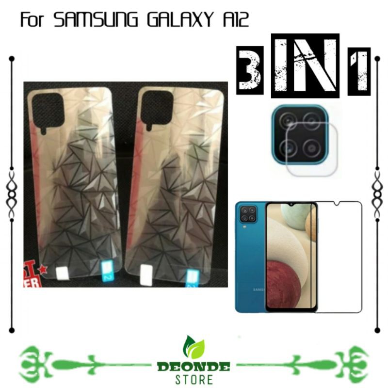 paket protector samsung galaxy A12 garskin diamond 3d + tempered glass layar + kamera