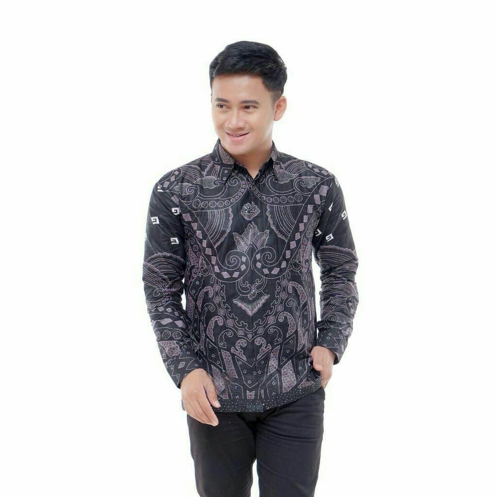 Kemeja Batik Pria Modern Lengan Panjang Casual Modis Slim Fit Trendy Masa Kini OL 162 size M L XL XXL