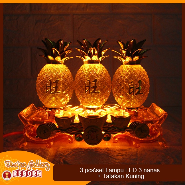 Lampu Sembahyang Altar Kuning LED Nanas + Tatakan (18x14 cm)