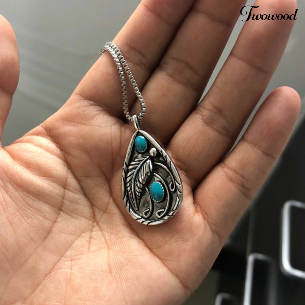 Kalung Liontin Batu Turquoise Bentuk Tetesan Air Bahan Alloy Gaya Vintage Untuk Unisex