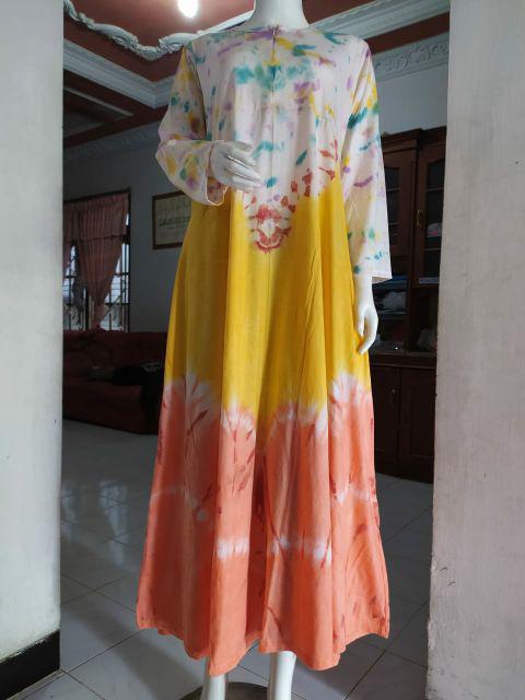 Gamis Kaos Pelangi Batik Tiedye Delima Jumbo Premium