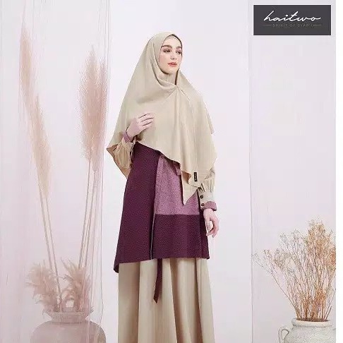 SET GAMIS HAIHAI HAITWO GM 92 CREAM ROSE SETELAN HIJAB KHIMAR SYARI PREMIUM DRESS BAJU BUSANA MUSLIM