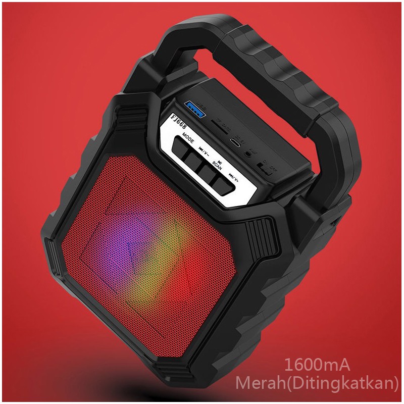 [UOOK] Speaker Portable Bluetooth Nirkabel Mic Salon Mini LED Disco Bass Wireless USB TF-Card BT15-Merah(Ditingkatkan)