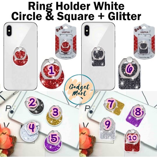 

Ringstand Holder White Circle Square Glitter