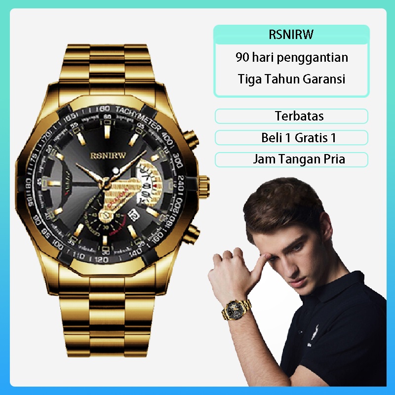 COD✔ Jam Tangan Pria RSNIRW Anti Air Original Luxury  Metal Watch Kode S001(With BOX)