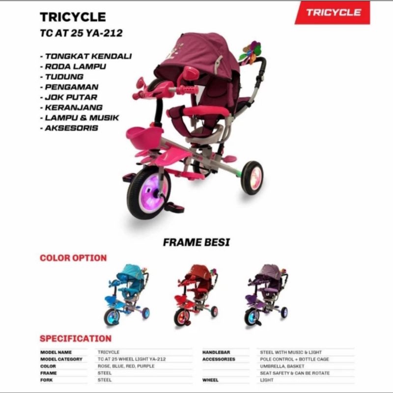 Sepeda R3 Roda Tiga Atlantis At 25 ya 212 lampu musik payung pengaman
