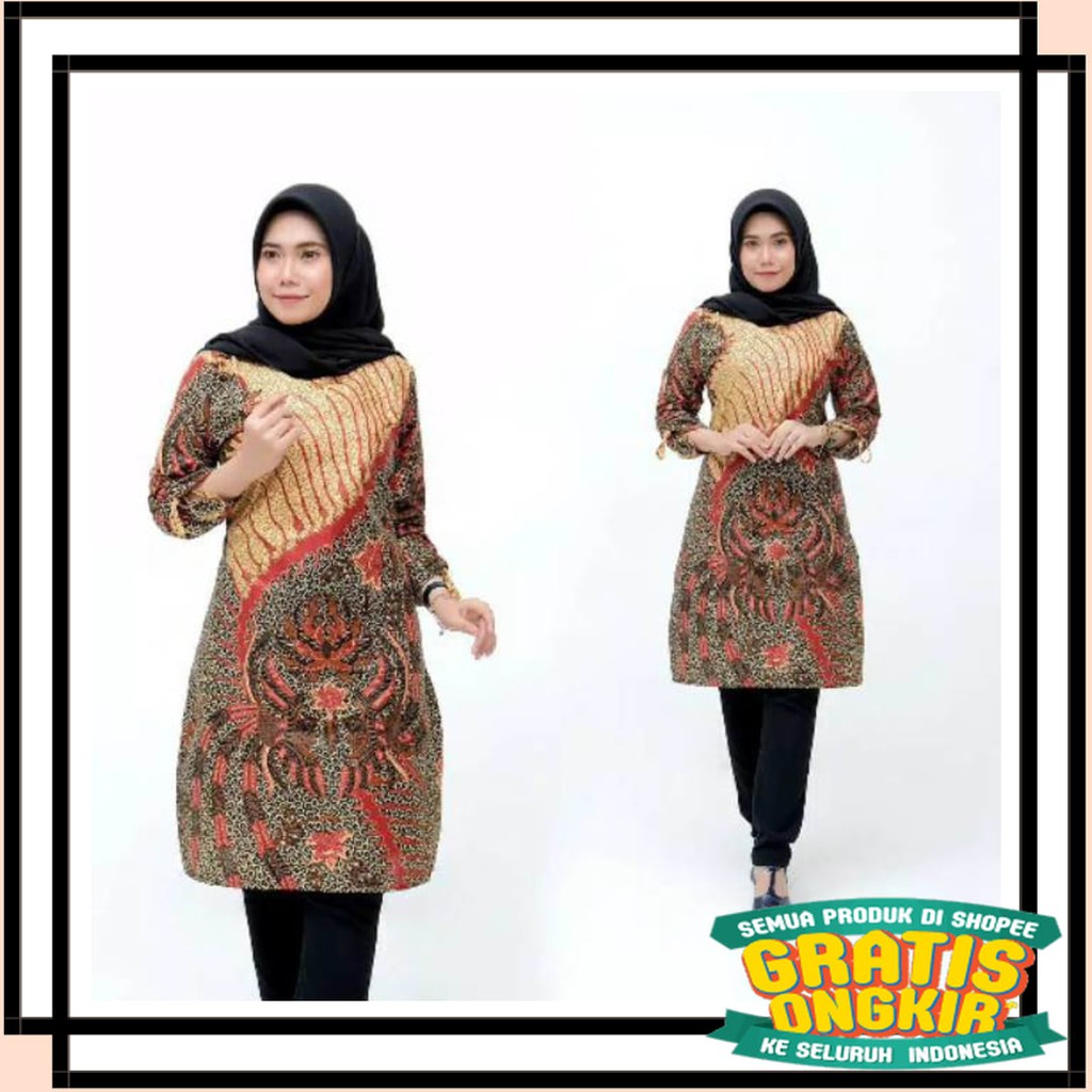 MOTIF TERBARU MODEL KOREA BATIK KEKINIAN SEMARANG / Tunik batik slempang coklat