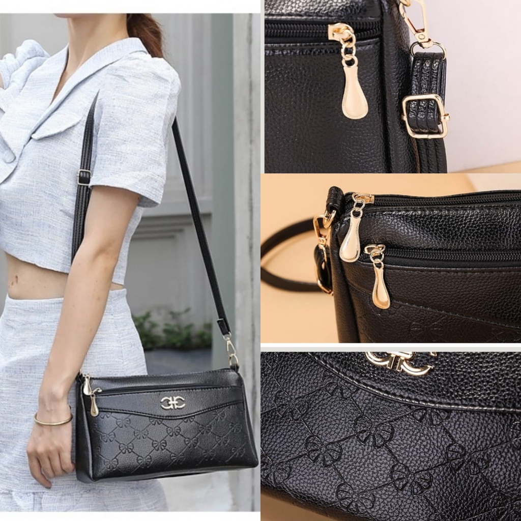 TAS SELEMPANG WANITA IMPORT PREMIUM KOREA HITAM KULIT TA421B5 JULY SLING BAG CEWEK FASHION REMAJA KEKINIAN BATAM BRANDED