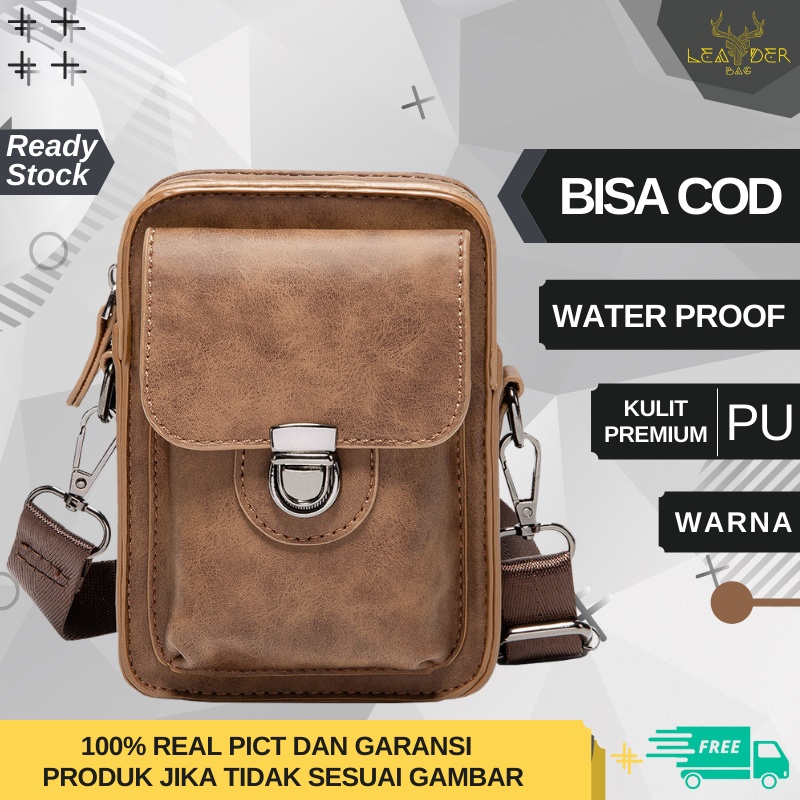 Tas Selempang HP Kulit Cowok Ori Keren Anti Air Terbaru 2021 Warna Coklat / Tas Pinggang Kecil Pria