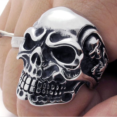 SEUSUK Cincin Tengkorak Silver Gaya Gothic Vintage untuk Biker Pria