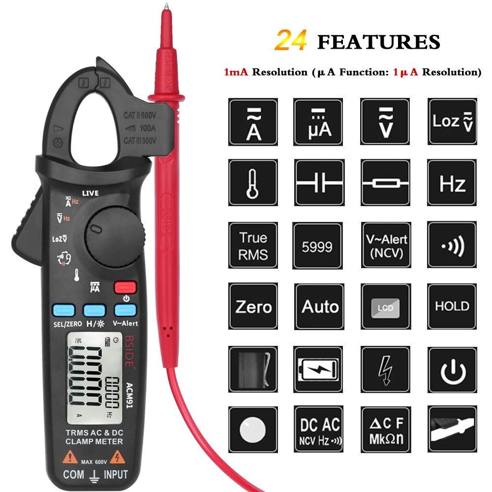 Nanas Digital Clamp Meter Perbaikan Mobil 1mA Presisi Tinggi Arus Volt Temp Kapasitor Ohm Hz Tester Ammeter