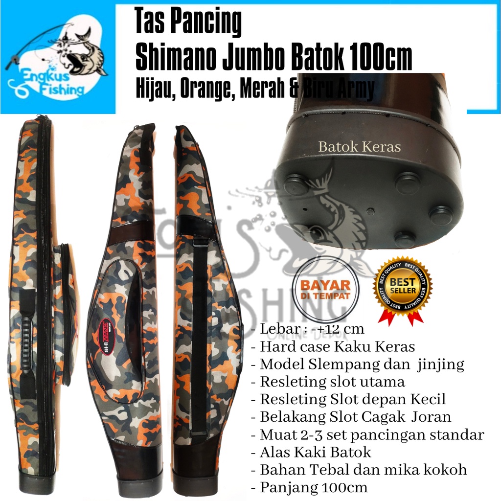 Tas Pancing Tebal Shimano Loreng Batok Mangkok Kuat Hardcase 100cm Berkualitas Tebal Murah - Engkus Fishing-Orange Army