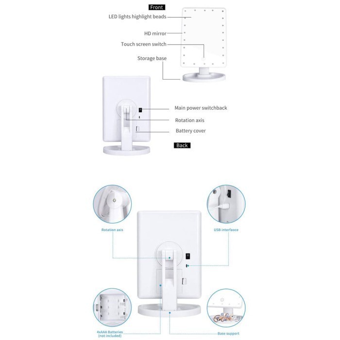 Cermin Make Up Lampu LED TOUCHSCREEN - Makeup Mirror Cermin Rias