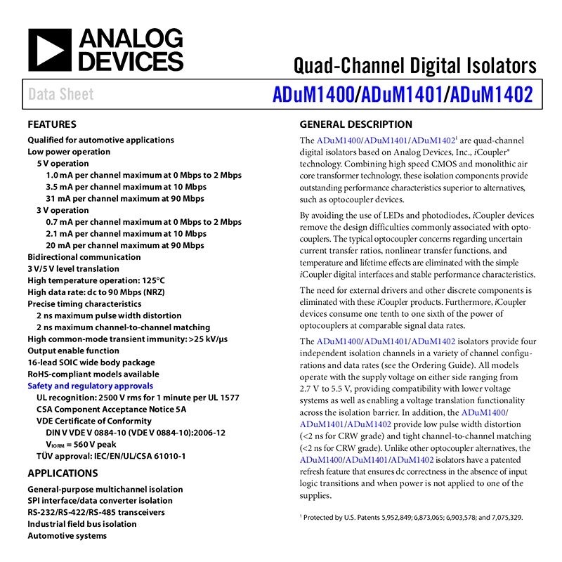 Chip Isolator Digital ADUM1401BRWZ ADUM1401CRWZ SOIC-16