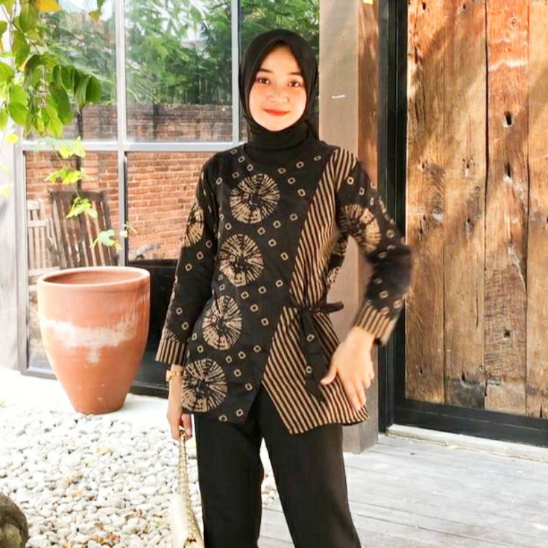 Baju Batik Wanita Modern M L XL XXL Atasan Batik Kerja Wanita Blouse Batik Kantor Lengan Panjang Seragam Batik Modern