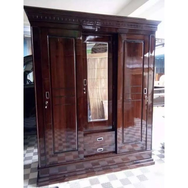 Lemari pakaian lemari baju  pintu 3 minimalis sliding kayu jati