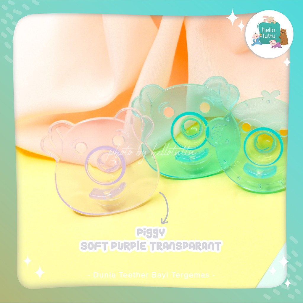 ONLY Empeng Bayi Clear Transparant / Hellotuttu / BPA Free, Tidak Bau atau Luntur/Gigitan, Dot Bayi-Piggy / Soft Purple