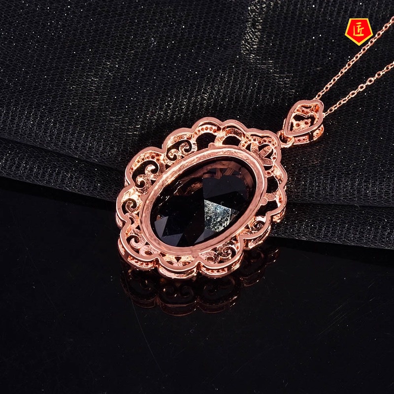 [Ready Stock]Luxury Inlaid Sapphire Pendant 18K Rose Gold Necklace Elegant Advanced