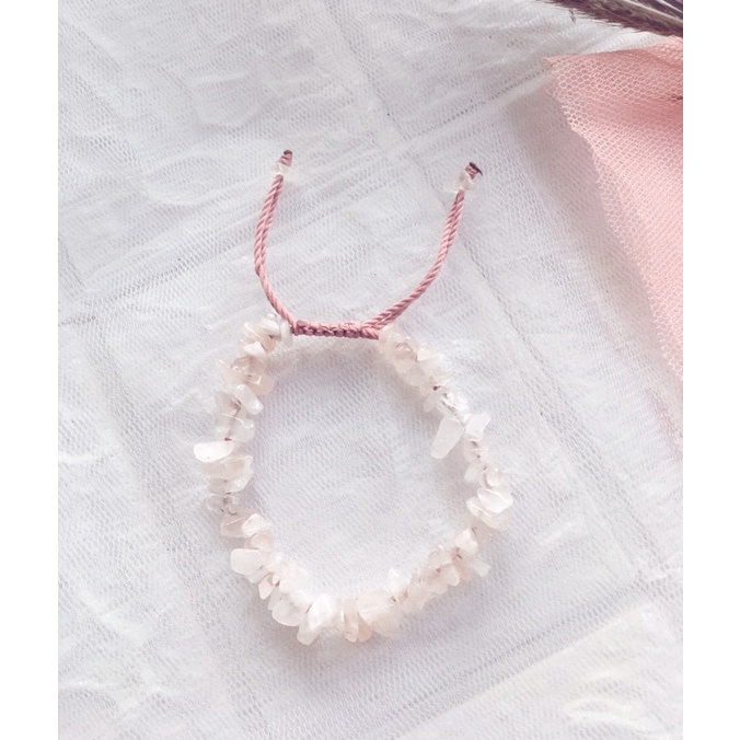 Gelang tali Etnik / Gelang Batu Kerikil Asli /Gelang batu chip / Gelang batu vintage/ Gelag abstrak / Gelang batu pecah/gelang murah-Rose Quartz (ge)
