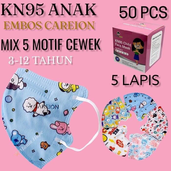 ENZ ® Masker Anak KN95 CAREION 5Ply Isi 10Pcs Warna Hitam Black KN 95 5 Ply Mask Premium 1130