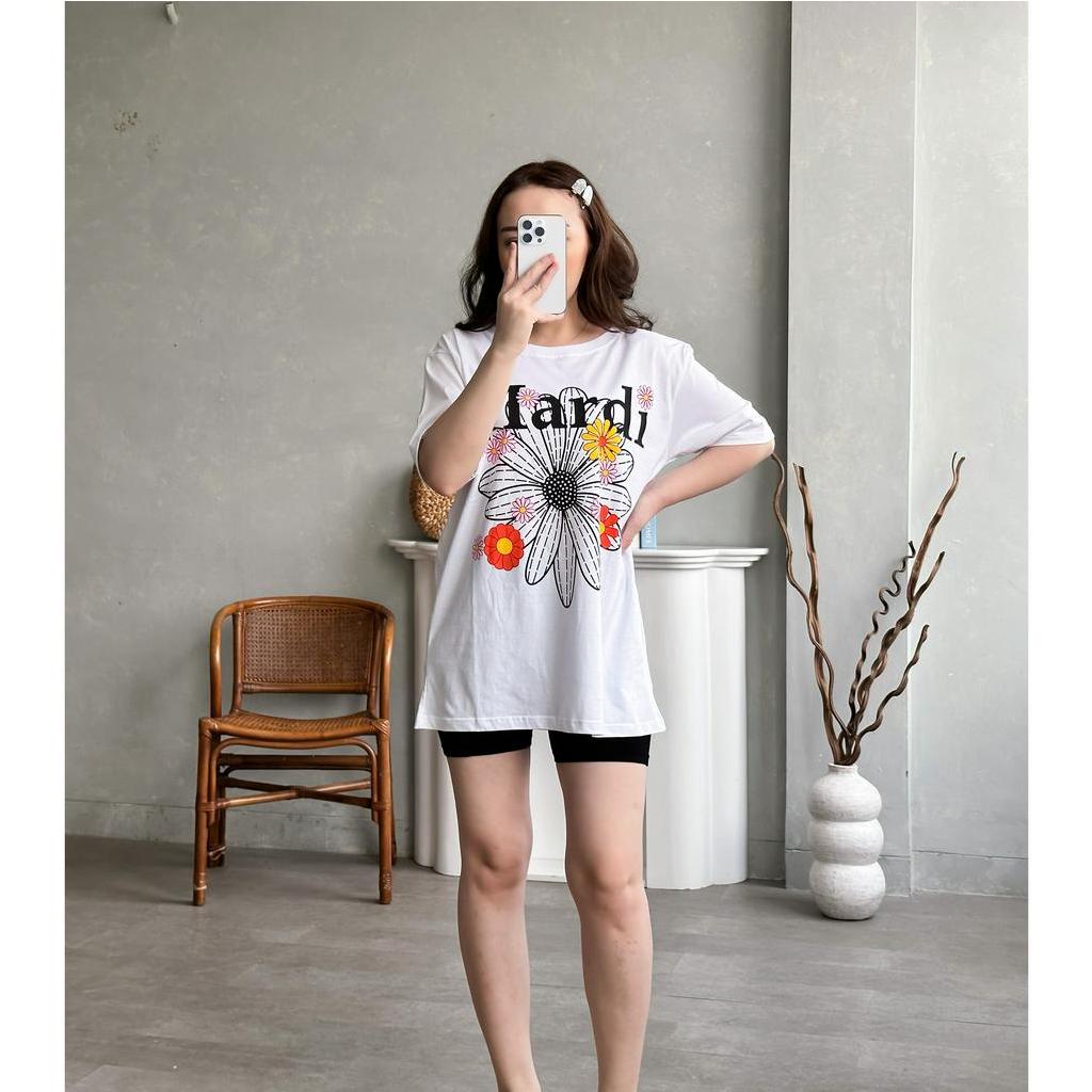 INFINITEE Kaos Oversize Wanita Atasan Wanita Jumbo Bahan Cotton Combed 30s Flower