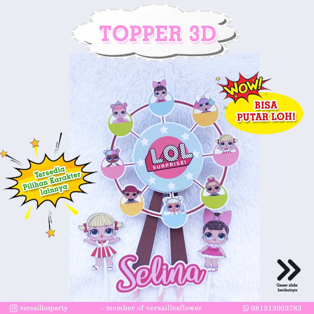 Topper Kue LOL Bianglala / Cake Topper LOL / Topper 3D Bianglala Putar LOL /Tusukan kue LOL Putar