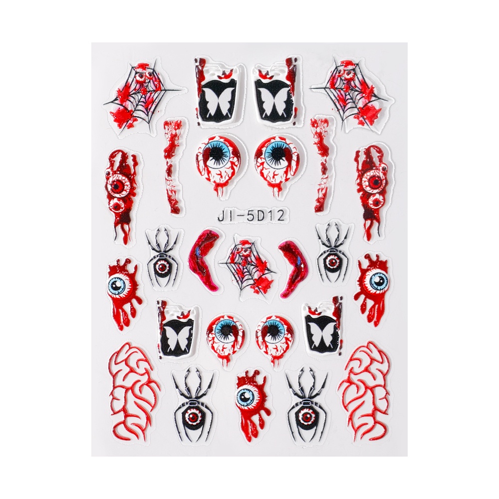 Image of Stiker Kuku Motif Tengkorak Laba-Laba Mata Darah 5D Untuk Dekorasi Nail Art #8