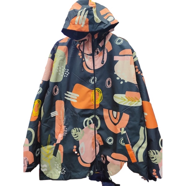JAKET PARASUT PRINTING WANITA ANTI AIR WATERPROOF free masker OLAHRAGA SEPEDA-Black mural art
