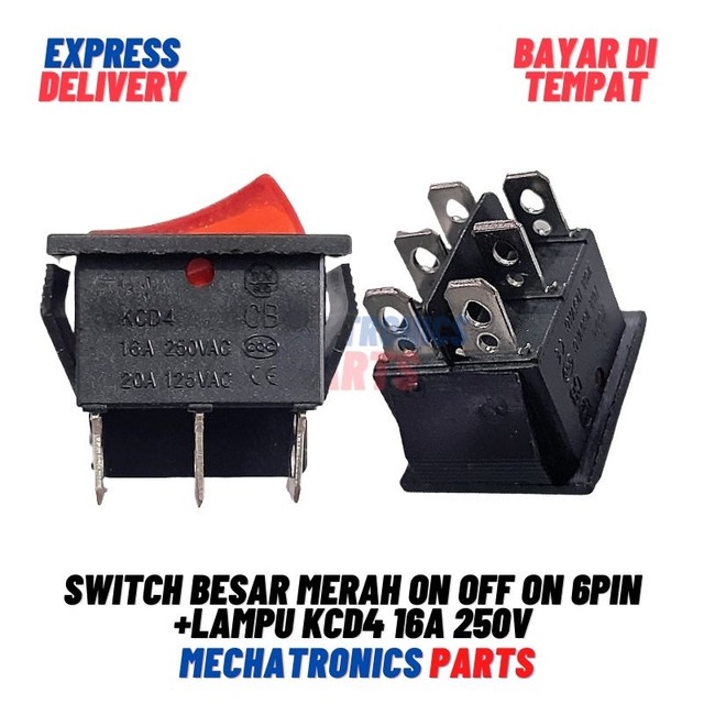 [5723] Switch Besar Merah On Off On 6pin +Lampu KCD4 16A 250V