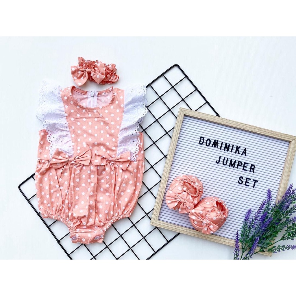 Hampers DOMINIKA / TSUM / MOCHI Baju Jumper Giftset Kado Lahiran Pakaian Anak Bayi Perempuan Laki Terlaris Murah-polka peach