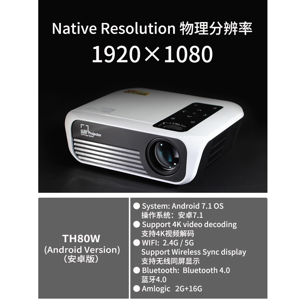 ROCKWARE TH80W - LED Full HD Projector 3000 Lumens with Android 7.1 - Proyektor 3000 Lumens Android