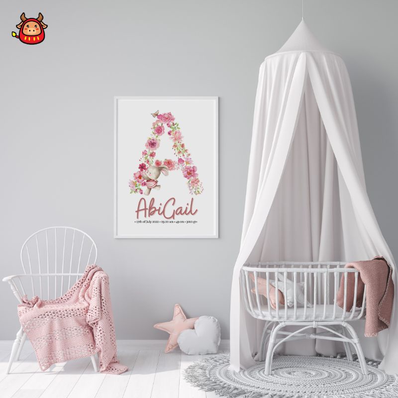 Baby Board Girl / Boy Papan nama bayi custom name cute watercolor boho aesthetic papan nama bayi dekorasi kamar anak