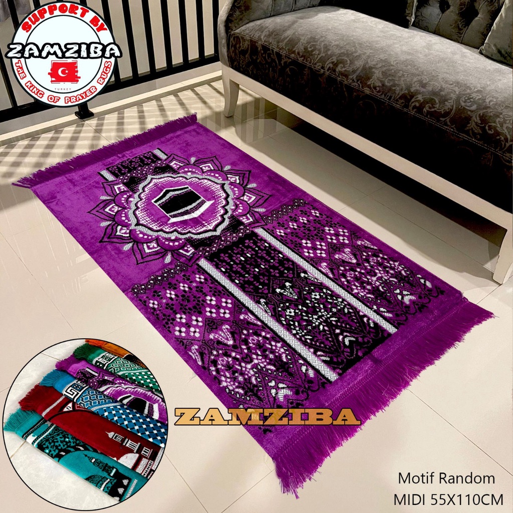 Sajadah Turkey Turki Ukuran Midi 55x110 cm Bahan Beludru Peralatan Sholat By Zamziba Sajadah