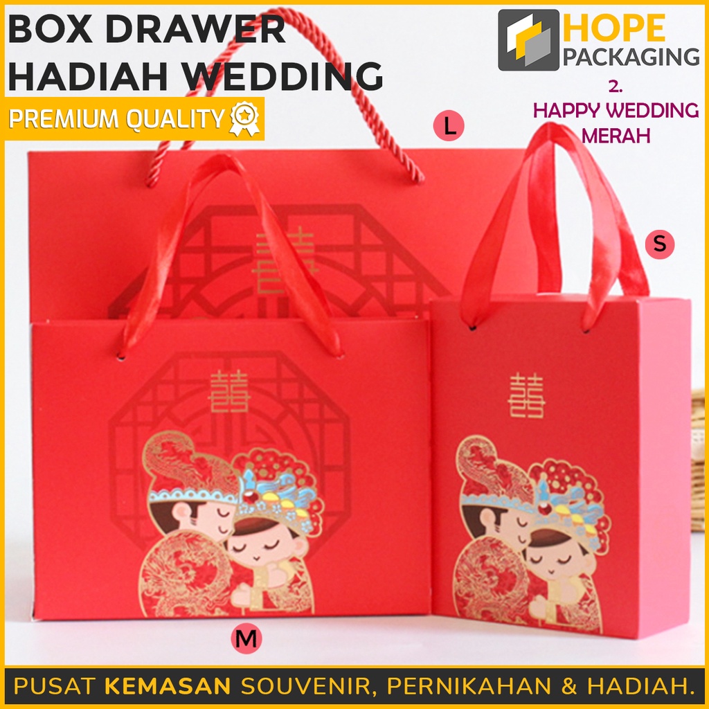 [3 pcs] Kotak Kemasan Box Drawer Merah Sangjit/Wedding / Paper Bag Tas Souvenir Cookies