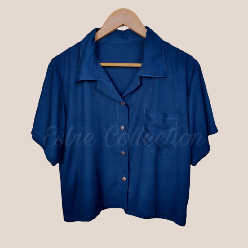 KEMEJA WANITA CROP POLOS-Navy