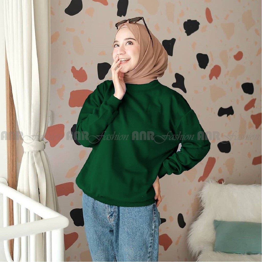 Sweater Basic Oblong Polos Wanita/Cewek Murah Berkualitas Promo - Hitam/Abu Misty/Merah/Navy/Abu Tua