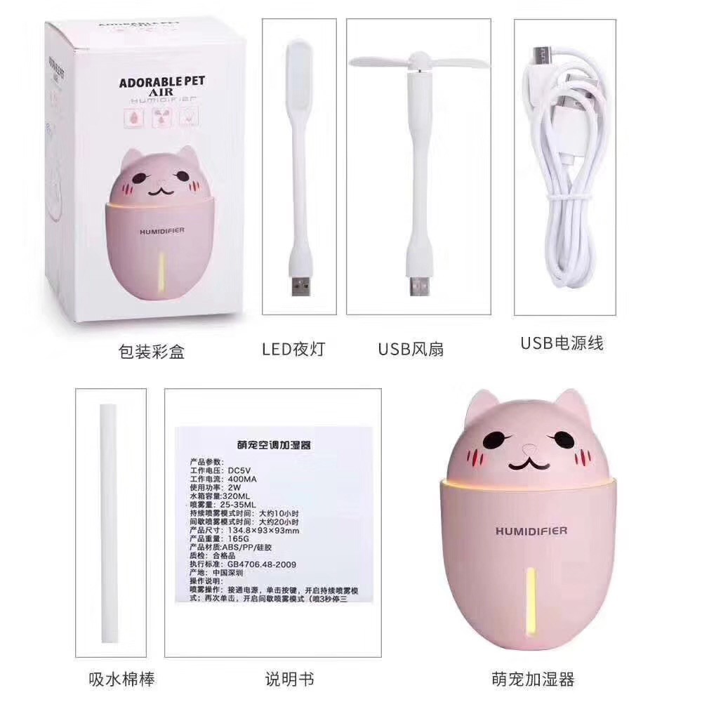 Humidifier Diffuser Adorable Pet Cat 3 in 1 - USB Pelembap ruangan kucing