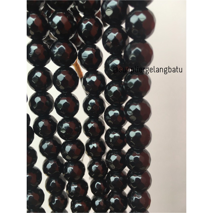 batu obsidian black onyx FACETED BEADS 10mm cutting glossy premium aksesoris fashion gelang kalung