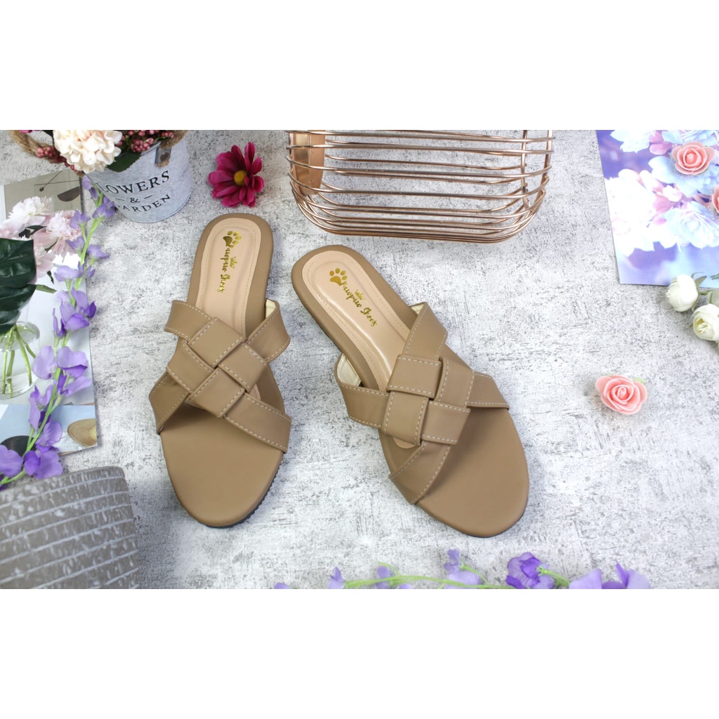 SANDAL WANITA FLAT RAVEENA MOCCA BIG SIZE 41 42 43 44 45 PAWPAW